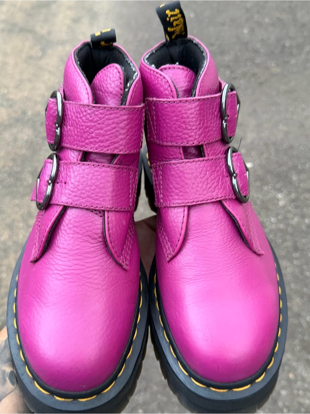 Dr Martens Devon Heart Milled Napa Leather Fushia Platform Combat Boots Size 8 - Picture 4 of 9